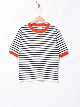 【2色展開】Elcaminoボーダー柄 半袖 サマーニットトップス