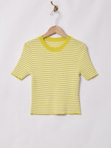 【3色展開】Elcaminoボーダー柄 半袖リブニットトップス