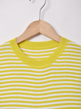 【3色展開】Elcaminoボーダー柄 半袖リブニットトップス