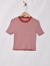 【3色展開】Elcaminoボーダー柄 半袖リブニットトップス