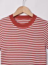 【3色展開】Elcaminoボーダー柄 半袖リブニットトップス