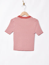 【3色展開】Elcaminoボーダー柄 半袖リブニットトップス