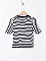 【3色展開】Elcaminoボーダー柄 半袖リブニットトップス
