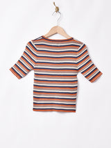 Elcaminoマルチボーダー 半袖サマーニットトップス