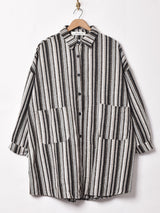【2色展開】Elcamino ストライプ ビッグポケット長袖シャツ