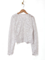 総レース ノーカラー 長袖ブラウス