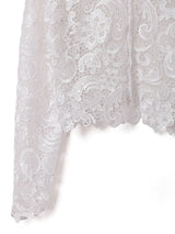 総レース ノーカラー 長袖ブラウス