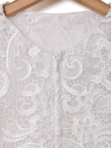 総レース ノーカラー 長袖ブラウス