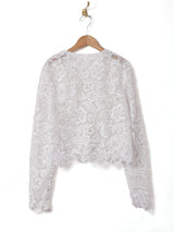 総レース ノーカラー 長袖ブラウス