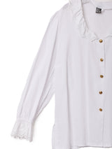 カットワークフリル 長袖ブラウス