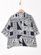 総柄 半袖 オープンカラーシャツ