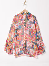 花柄 ベルスリーブ 長袖シャツ