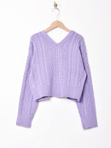 【3色展開】Meridian バックV ケーブルカーディガン