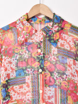 花柄 ベルスリーブ 長袖シャツ