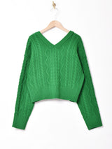 【3色展開】Meridian バックV ケーブルカーディガン