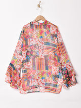 花柄 ベルスリーブ 長袖シャツ