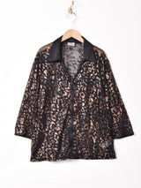 レオパード柄 ジップアップ シアー 7分袖シャツ