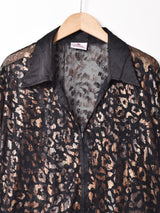 レオパード柄 ジップアップ シアー 7分袖シャツ