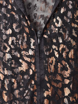 レオパード柄 ジップアップ シアー 7分袖シャツ