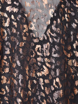 レオパード柄 ジップアップ シアー 7分袖シャツ