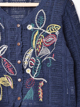 【2色展開】Meridian 刺繍 クロシェカーディガン