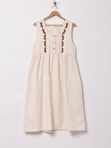 Elcamino フラワー刺繍 スリーブレスワンピース