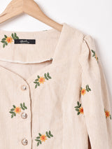 【3色展開】Meridian 花刺繍 コーデュロイブラウス