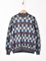 ハイネック ブロックチェック スウェットシャツ