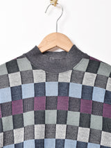 ハイネック ブロックチェック スウェットシャツ