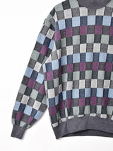 ハイネック ブロックチェック スウェットシャツ