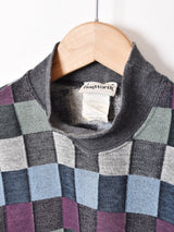 ハイネック ブロックチェック スウェットシャツ