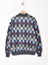 ハイネック ブロックチェック スウェットシャツ