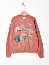 後染め プリントスウェットシャツ