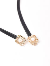 【2色展開】スクエア ゴールドパール ゴムベルト ブラック