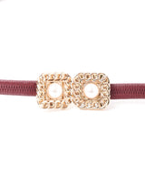 【2色展開】スクエア ゴールドパール ゴムベルト ワインレッド