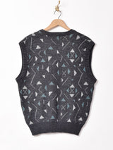 総柄 ニットベスト