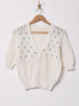 刺繍入り 半袖クロシェカーディガン