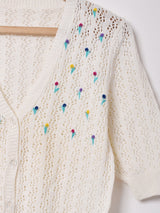 刺繍入り 半袖クロシェカーディガン