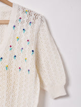 刺繍入り 半袖クロシェカーディガン