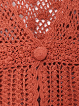 後染め 半袖 クロシェニットカーディガン