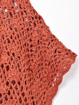 後染め 半袖 クロシェニットカーディガン