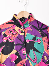 西ドイツ製 総柄 スタンドカラー 長袖 シルクブラウス