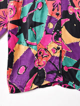 西ドイツ製 総柄 スタンドカラー 長袖 シルクブラウス