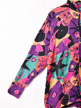 西ドイツ製 総柄 スタンドカラー 長袖 シルクブラウス