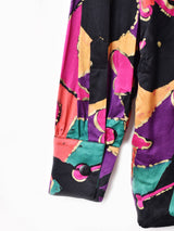 西ドイツ製 総柄 スタンドカラー 長袖 シルクブラウス