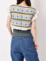 【2色展開】Elcamino フリルスリーブ クロップド クロシェトップス