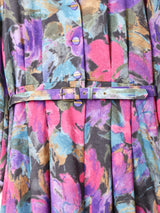 ベルト付き 総柄  長袖 オープンカラーワンピース