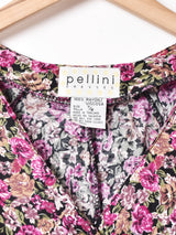 花柄 レースアップ フロントボタン 長袖ワンピース