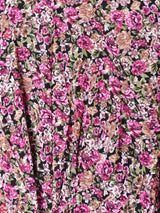 花柄 レースアップ フロントボタン 長袖ワンピース