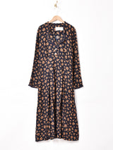 花柄 フリルカラー 長袖ワンピース